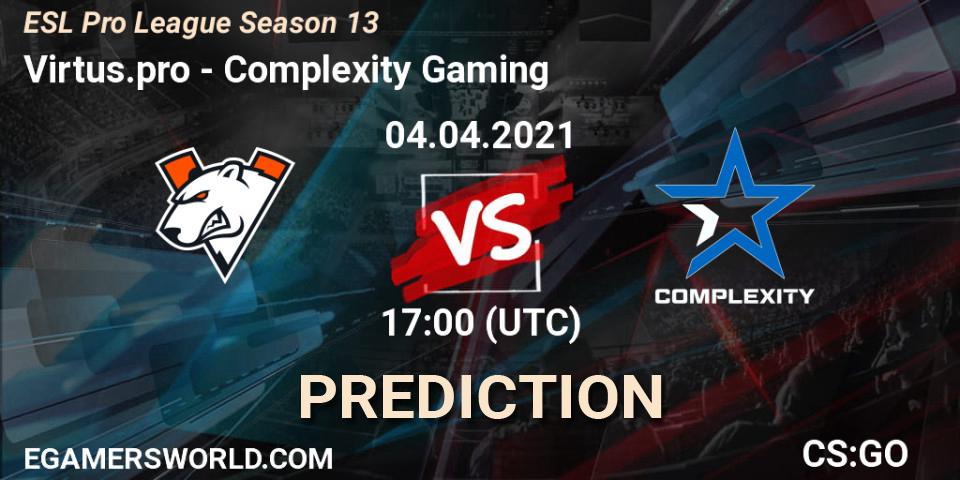 Pronóstico Virtus.pro - Complexity Gaming. 04.04.2021 at 17:00, Counter-Strike (CS2), ESL Pro League Season 13