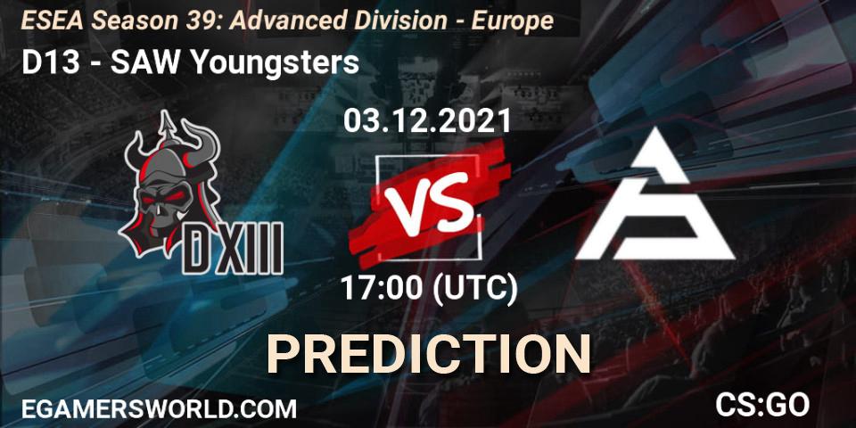 Pronóstico D13 - SAW Youngsters. 03.12.2021 at 17:00, Counter-Strike (CS2), ESEA Season 39: Advanced Division - Europe