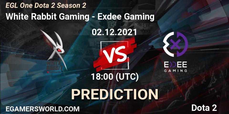 Pronóstico White Rabbit Gaming - Exdee Gaming. 02.12.2021 at 18:06, Dota 2, EGL One Dota 2 Season 2