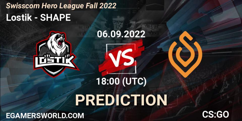 Pronóstico Lostik - SHAPE. 06.09.2022 at 18:00, Counter-Strike (CS2), Swisscom Hero League Fall 2022