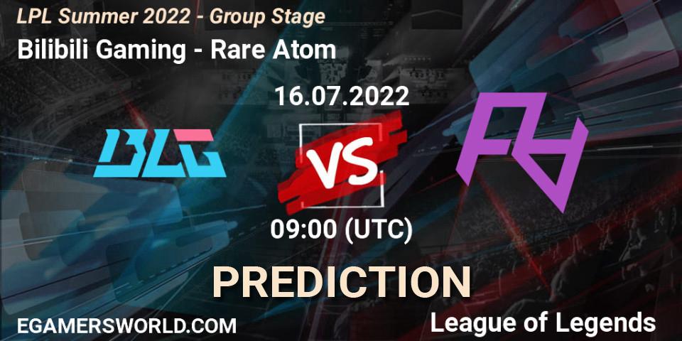 Pronóstico Bilibili Gaming - Rare Atom. 16.07.2022 at 09:00, LoL, LPL Summer 2022 - Group Stage