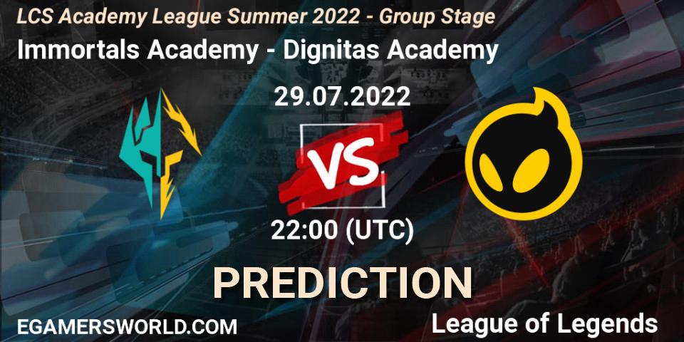Pronóstico Immortals Academy - Dignitas Academy. 29.07.2022 at 22:00, LoL, LCS Academy League Summer 2022 - Group Stage
