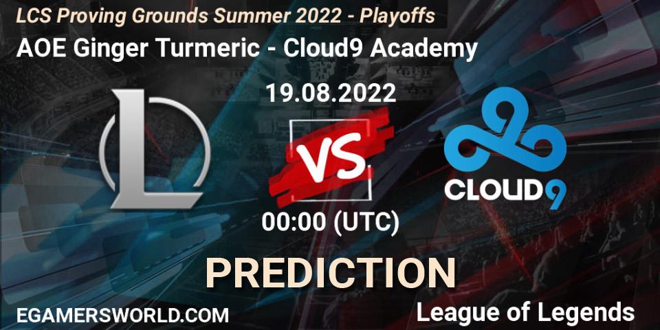 Pronóstico AOE Ginger Turmeric - Cloud9 Academy. 19.08.2022 at 01:00, LoL, LCS Proving Grounds Summer 2022 - Playoffs