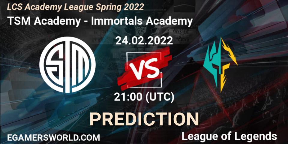 Pronóstico TSM Academy - Immortals Academy. 24.02.2022 at 21:00, LoL, LCS Academy League Spring 2022