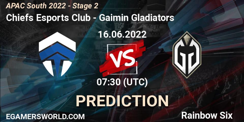 Pronóstico Chiefs Esports Club - Gaimin Gladiators. 16.06.2022 at 07:30, Rainbow Six, APAC South 2022 - Stage 2