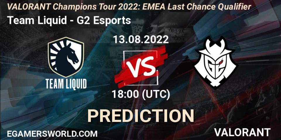 Pronóstico Team Liquid - G2 Esports. 13.08.2022 at 18:10, VALORANT, VCT 2022: EMEA Last Chance Qualifier