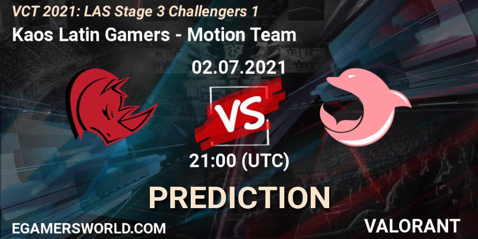 Pronóstico Kaos Latin Gamers - Motion Team. 02.07.2021 at 22:00, VALORANT, VCT 2021: LAS Stage 3 Challengers 1