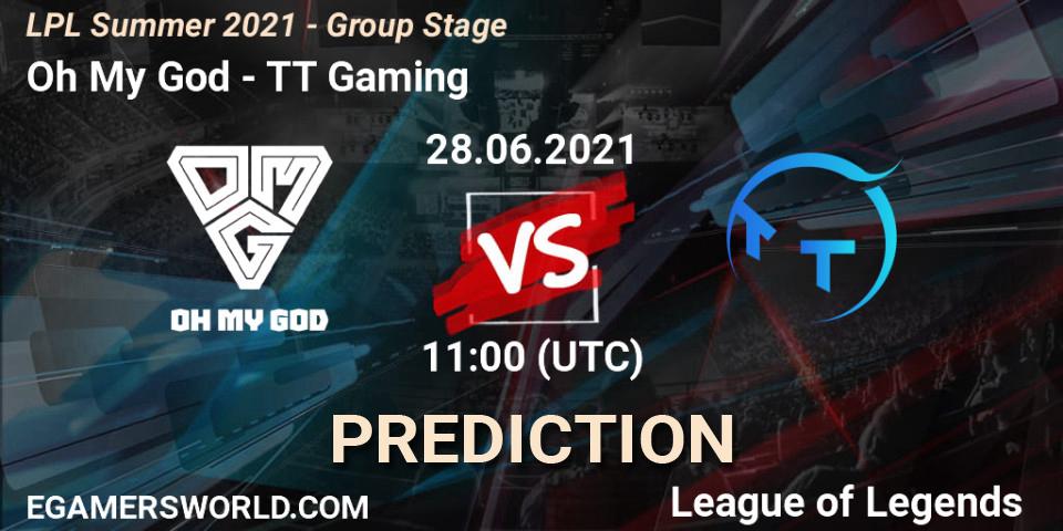 Pronóstico Oh My God - TT Gaming. 28.06.2021 at 11:00, LoL, LPL Summer 2021 - Group Stage