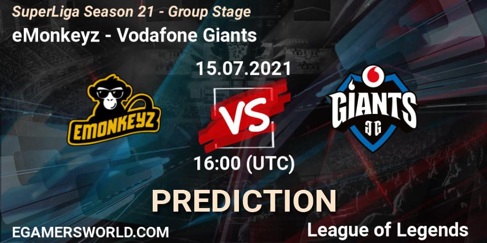 Pronóstico eMonkeyz - Vodafone Giants. 15.07.2021 at 16:00, LoL, SuperLiga Season 21 - Group Stage 
