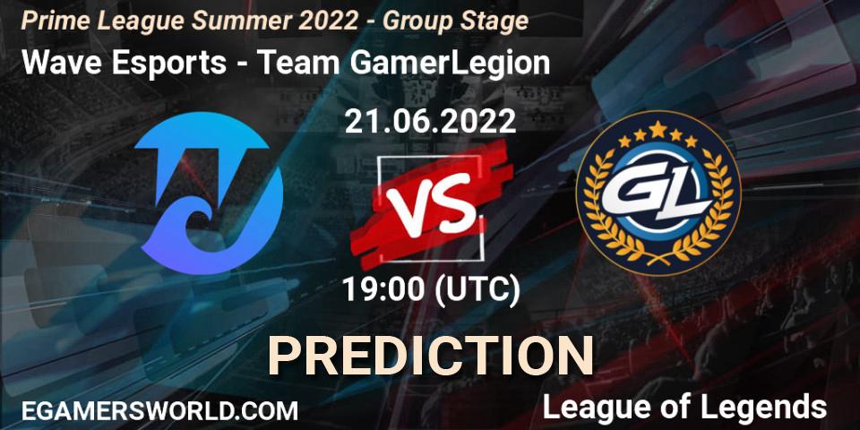 Pronóstico Wave Esports - Team GamerLegion. 21.06.2022 at 19:00, LoL, Prime League Summer 2022 - Group Stage