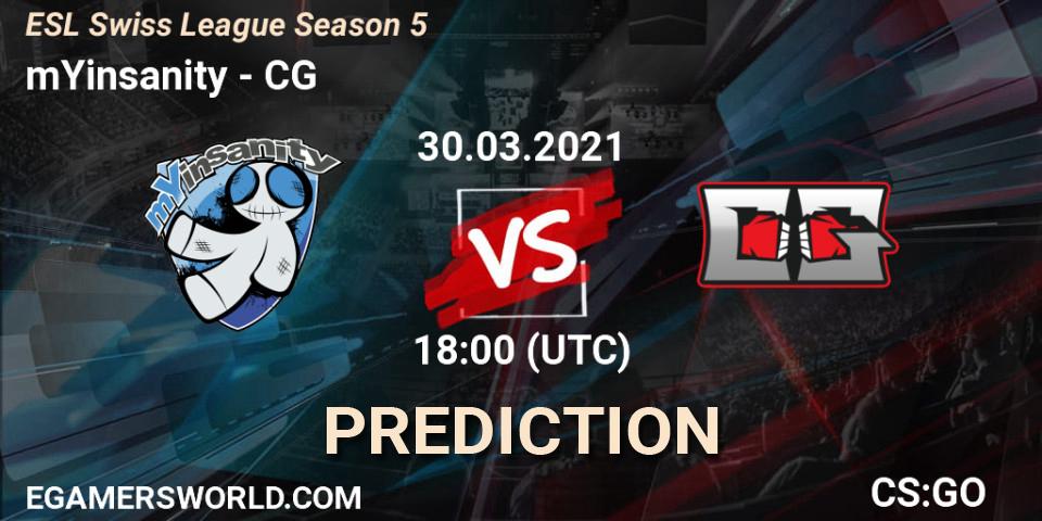 Pronóstico mYinsanity - CG. 30.03.2021 at 18:00, Counter-Strike (CS2), ESL Swiss League Season 5