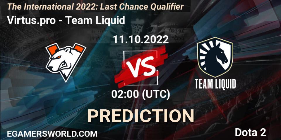 Pronóstico Virtus.pro - Team Liquid. 11.10.22, Dota 2, The International 2022: Last Chance Qualifier
