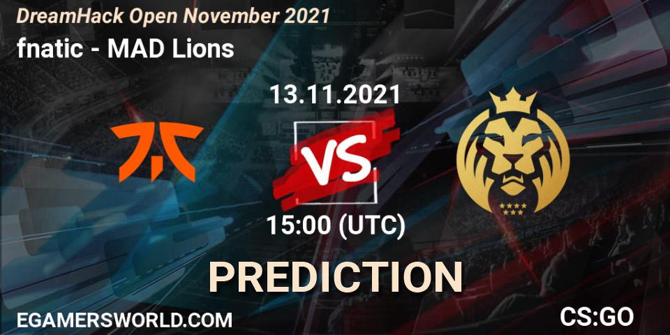 Pronóstico fnatic - MAD Lions. 13.11.2021 at 15:00, Counter-Strike (CS2), DreamHack Open November 2021