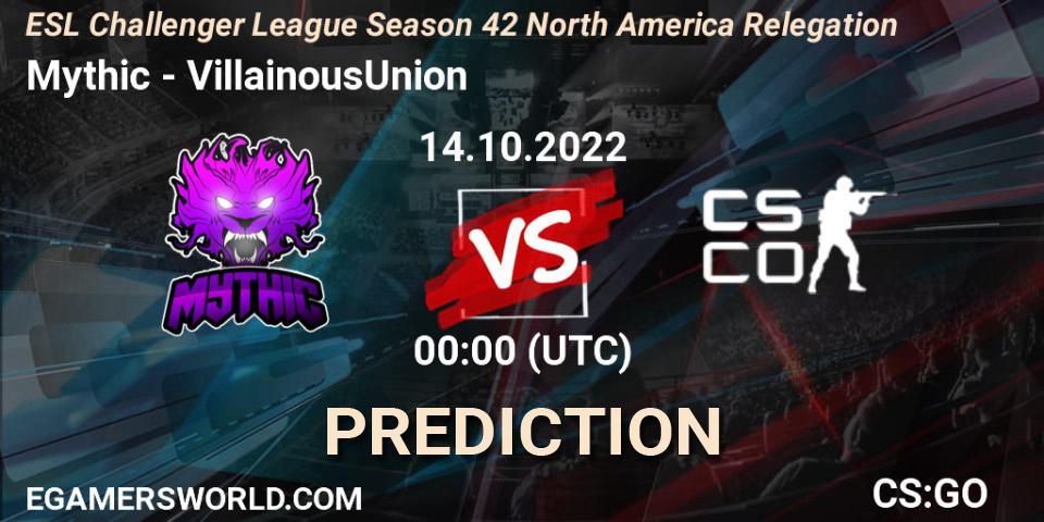 Pronóstico Mythic - VillainousUnion. 14.10.2022 at 00:00, Counter-Strike (CS2), ESL Challenger League Season 42 North America Relegation