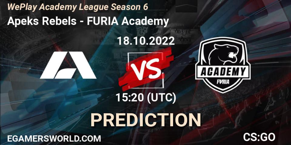 Pronóstico Apeks Rebels - FURIA Academy. 18.10.2022 at 15:50, Counter-Strike (CS2), WePlay Academy League Season 6