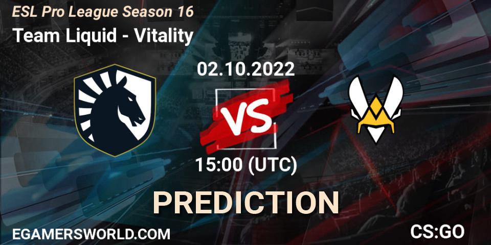 Pronóstico Team Liquid - Vitality. 02.10.2022 at 15:05, Counter-Strike (CS2), ESL Pro League Season 16