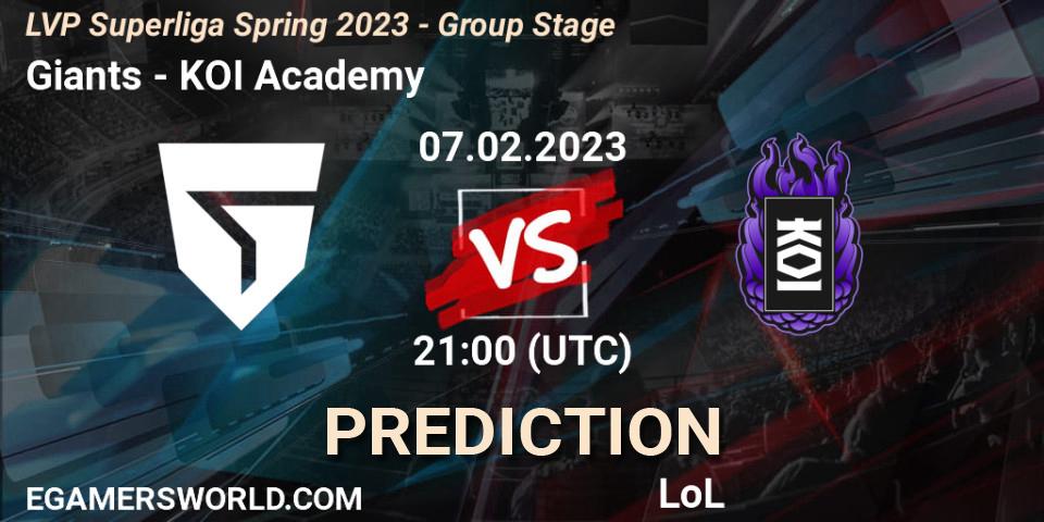 Pronóstico Giants - KOI Academy. 07.02.23, LoL, LVP Superliga Spring 2023 - Group Stage