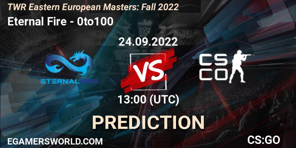 Pronóstico Eternal Fire - 0to100. 24.09.2022 at 17:30, Counter-Strike (CS2), TWR Eastern European Masters: Fall 2022