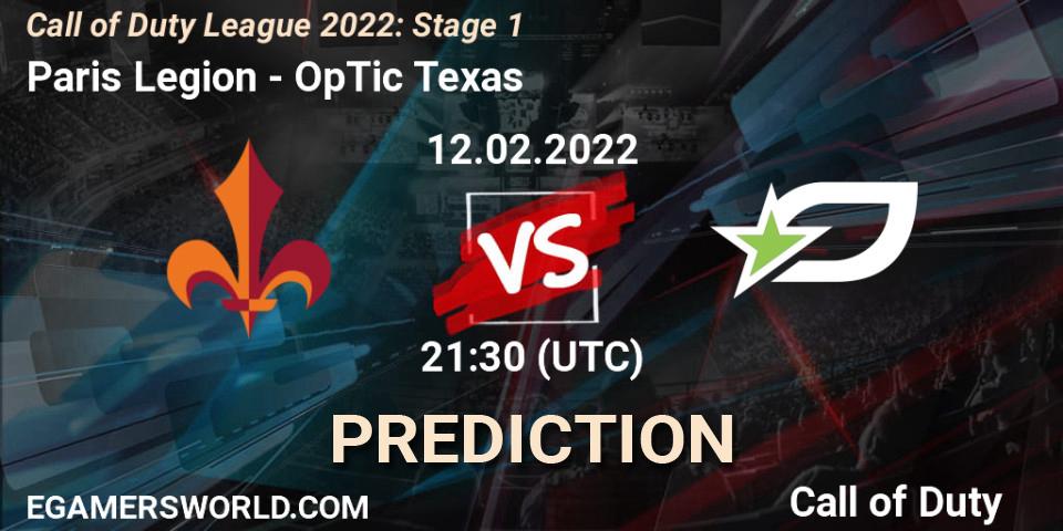Pronóstico Paris Legion - OpTic Texas. 12.02.22, Call of Duty, Call of Duty League 2022: Stage 1