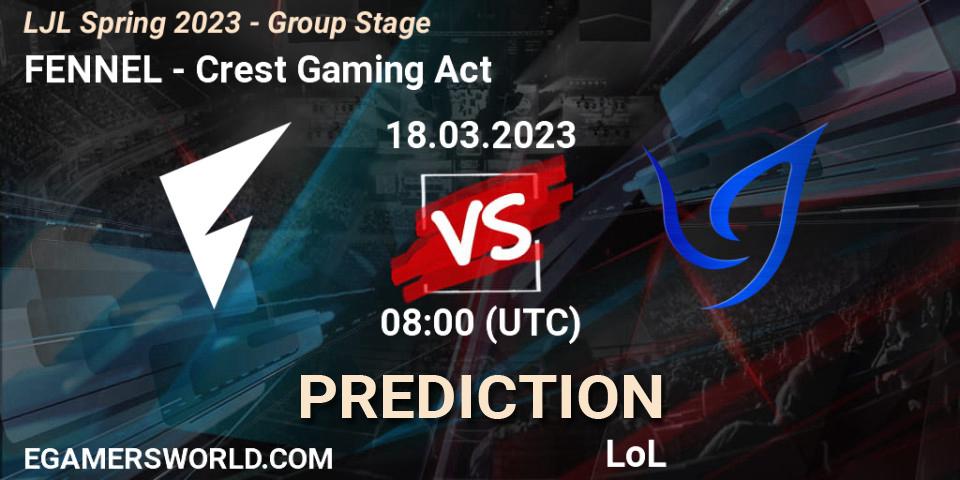 Pronóstico FENNEL - Crest Gaming Act. 18.03.2023 at 08:00, LoL, LJL Spring 2023 - Group Stage