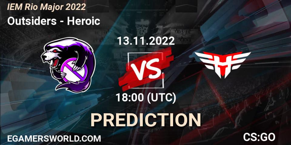 Pronóstico Outsiders - Heroic. 13.11.2022 at 18:00, Counter-Strike (CS2), IEM Rio Major 2022