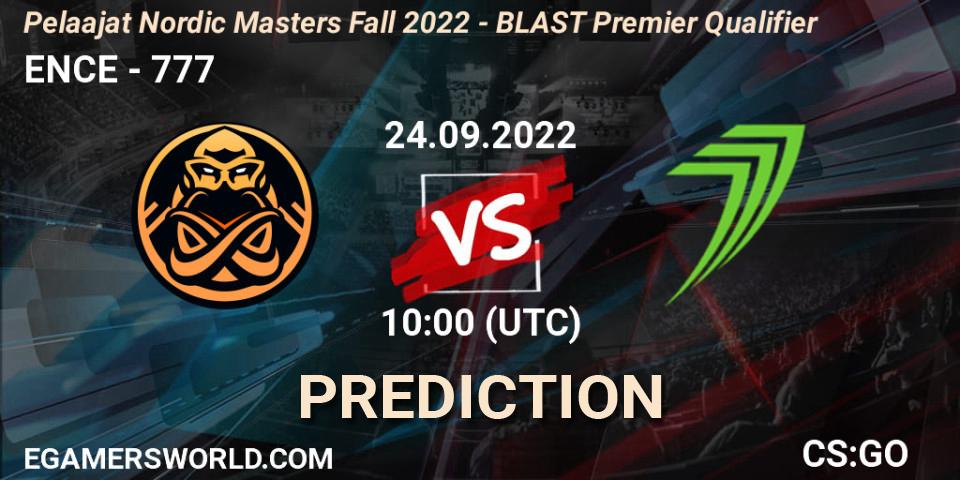 Pronóstico ENCE - 777. 24.09.2022 at 10:00, Counter-Strike (CS2), Pelaajat.com Nordic Masters: Fall 2022
