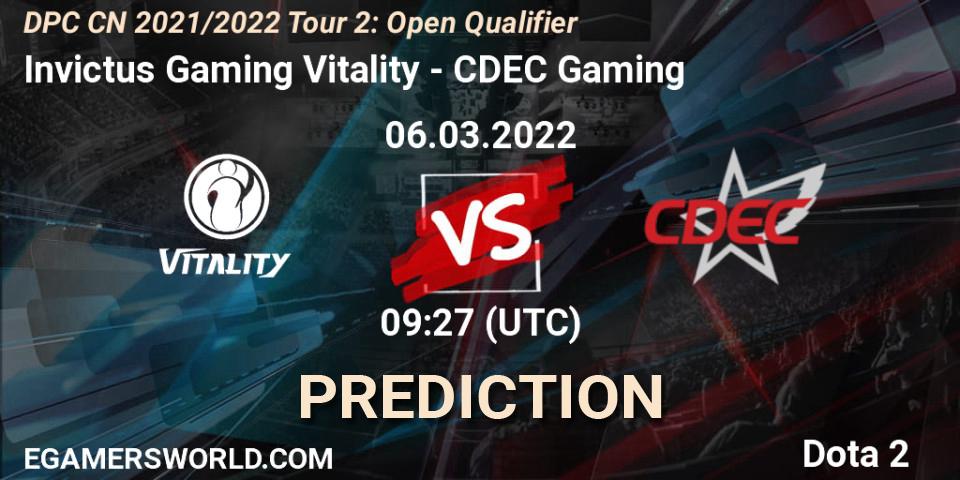 Pronóstico Invictus Gaming Vitality - CDEC Gaming. 06.03.22, Dota 2, DPC CN 2021/2022 Tour 2: Open Qualifier