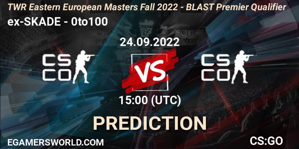 Pronóstico ex-SKADE - 0to100. 24.09.2022 at 08:00, Counter-Strike (CS2), TWR Eastern European Masters: Fall 2022