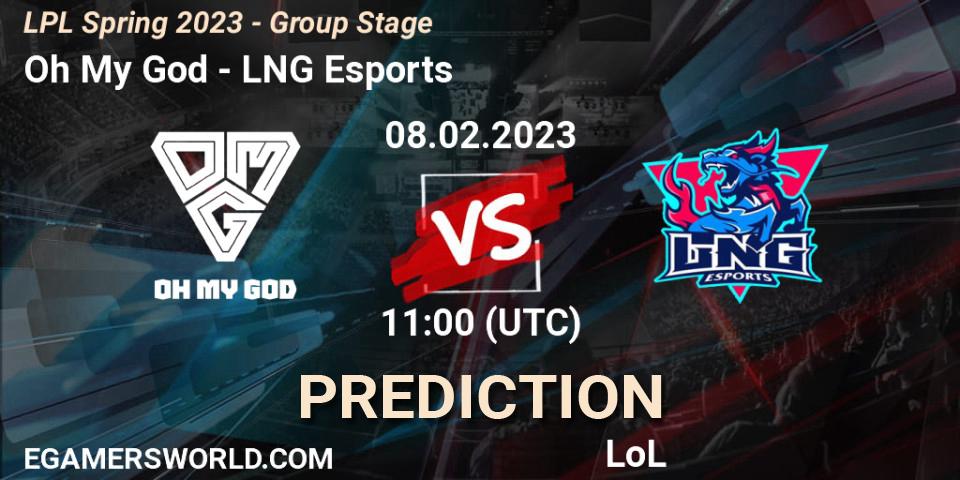 Pronóstico Oh My God - LNG Esports. 08.02.2023 at 11:30, LoL, LPL Spring 2023 - Group Stage