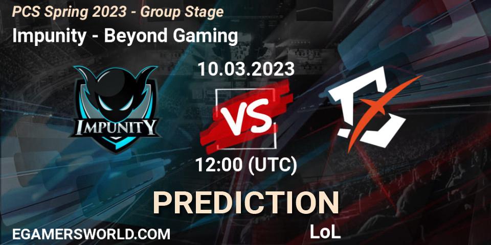 Pronóstico Impunity - Beyond Gaming. 18.02.2023 at 09:00, LoL, PCS Spring 2023 - Group Stage