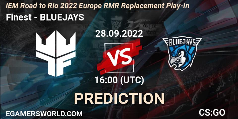 Pronóstico Finest - BLUEJAYS. 28.09.2022 at 16:00, Counter-Strike (CS2), IEM Road to Rio 2022 Europe RMR Replacement Play-In