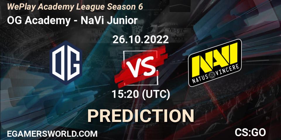 Pronóstico OG Academy - NaVi Junior. 26.10.2022 at 15:35, Counter-Strike (CS2), WePlay Academy League Season 6