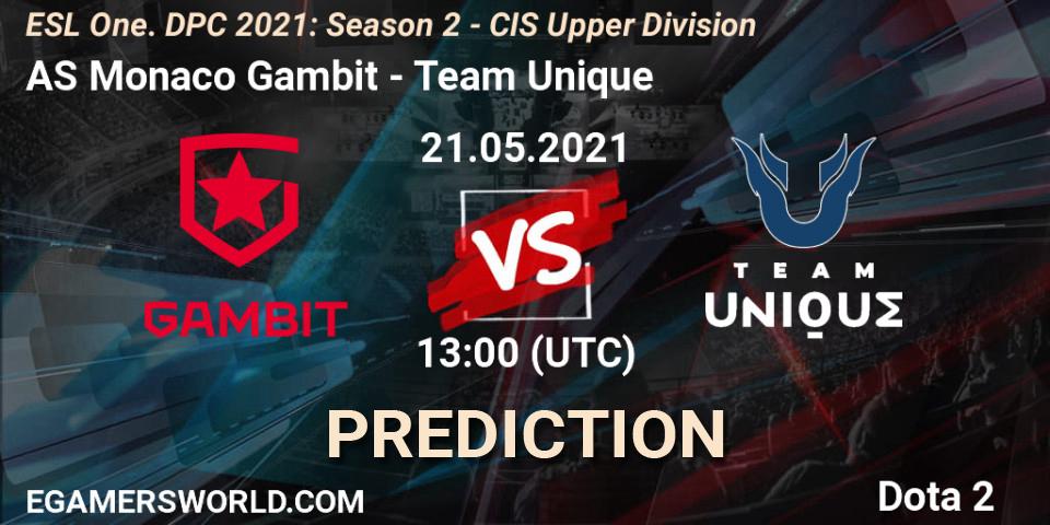 Pronóstico AS Monaco Gambit - Team Unique. 21.05.2021 at 12:56, Dota 2, ESL One. DPC 2021: Season 2 - CIS Upper Division