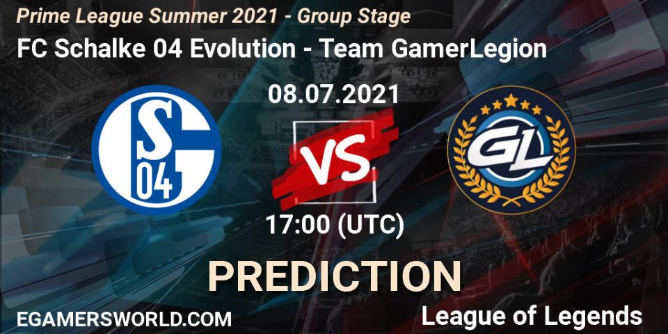 Pronóstico FC Schalke 04 Evolution - Team GamerLegion. 08.07.21, LoL, Prime League Summer 2021 - Group Stage