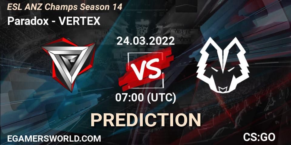 Pronóstico Paradox - VERTEX. 24.03.2022 at 07:00, Counter-Strike (CS2), ESL ANZ Champs Season 14