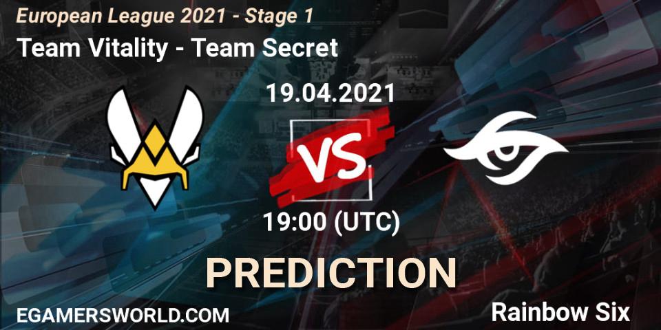 Pronóstico Team Vitality - Team Secret. 19.04.2021 at 21:00, Rainbow Six, European League 2021 - Stage 1