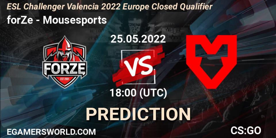 Pronóstico forZe - Mousesports. 25.05.2022 at 18:00, Counter-Strike (CS2), ESL Challenger Valencia 2022 Europe Closed Qualifier