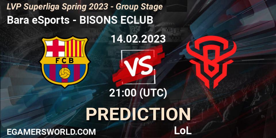Pronóstico Barça eSports - BISONS ECLUB. 14.02.2023 at 21:00, LoL, LVP Superliga Spring 2023 - Group Stage