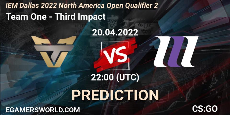 Pronóstico Team One - Third Impact. 20.04.2022 at 22:00, Counter-Strike (CS2), IEM Dallas 2022 North America Open Qualifier 2
