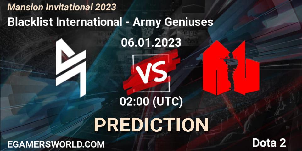 Pronóstico Blacklist International - Army Geniuses. 07.01.2023 at 08:20, Dota 2, Mansion Invitational 2023