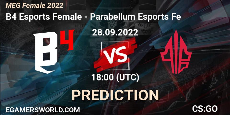 Pronóstico B4 Esports Female - Parabellum Esports Fe. 28.09.22, CS2 (CS:GO), MEG Female 2022