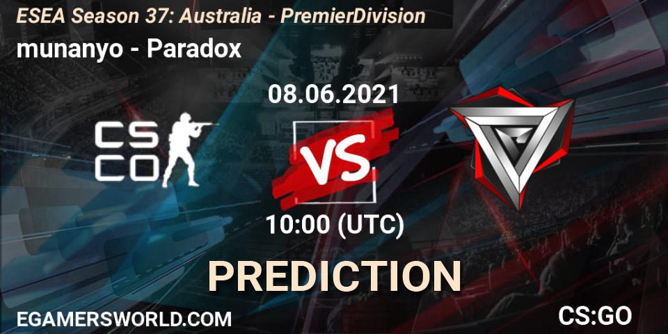 Pronóstico munanyo - Paradox. 08.06.2021 at 10:00, Counter-Strike (CS2), ESEA Season 37: Australia - Premier Division