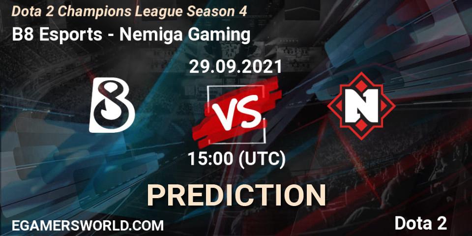 Pronóstico B8 Esports - Nemiga Gaming. 29.09.2021 at 15:01, Dota 2, Dota 2 Champions League Season 4