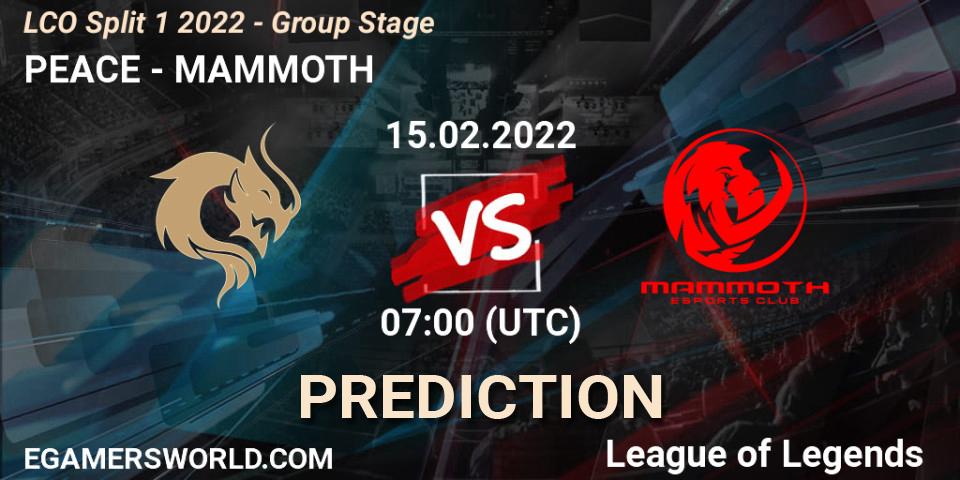 Pronóstico PEACE - MAMMOTH. 15.02.2022 at 07:00, LoL, LCO Split 1 2022 - Group Stage 