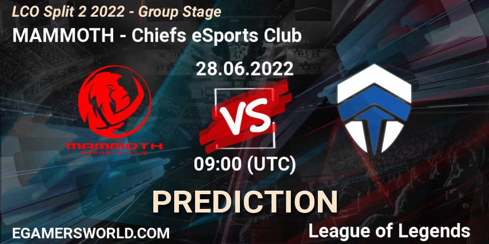 Pronóstico MAMMOTH - Chiefs eSports Club. 28.06.2022 at 09:00, LoL, LCO Split 2 2022 - Group Stage