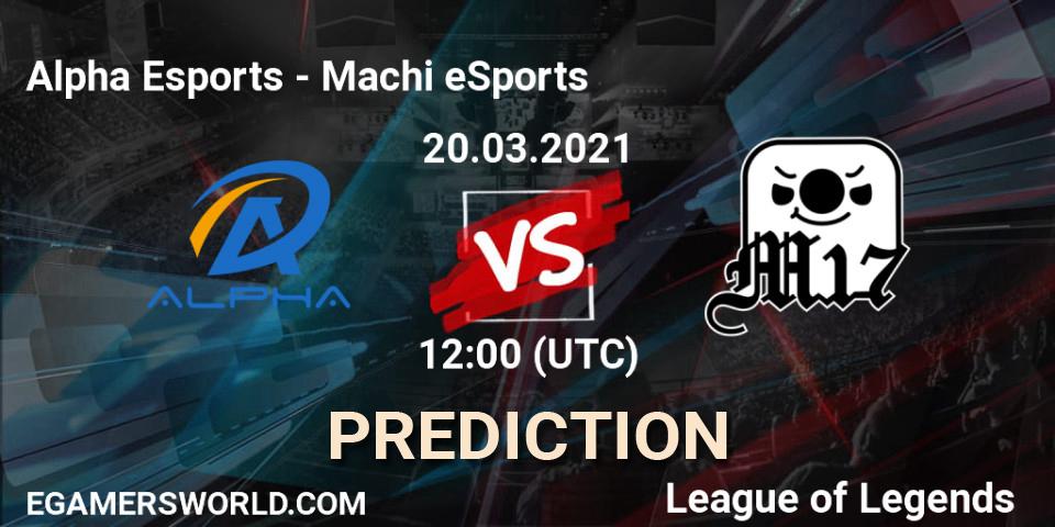 Pronóstico Alpha Esports - Machi eSports. 20.03.2021 at 12:00, LoL, PCS Spring 2021 - Group Stage