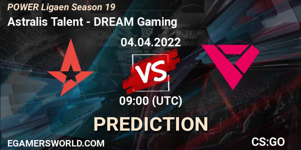 Pronóstico Astralis Talent - DREAM Gaming. 04.04.2022 at 09:00, Counter-Strike (CS2), Dust2.dk Ligaen Season 19