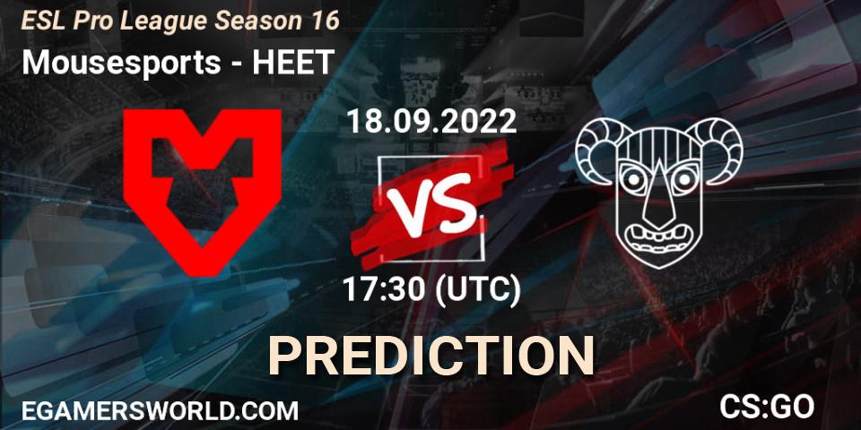 Pronóstico Mousesports - HEET. 18.09.2022 at 17:30, Counter-Strike (CS2), ESL Pro League Season 16