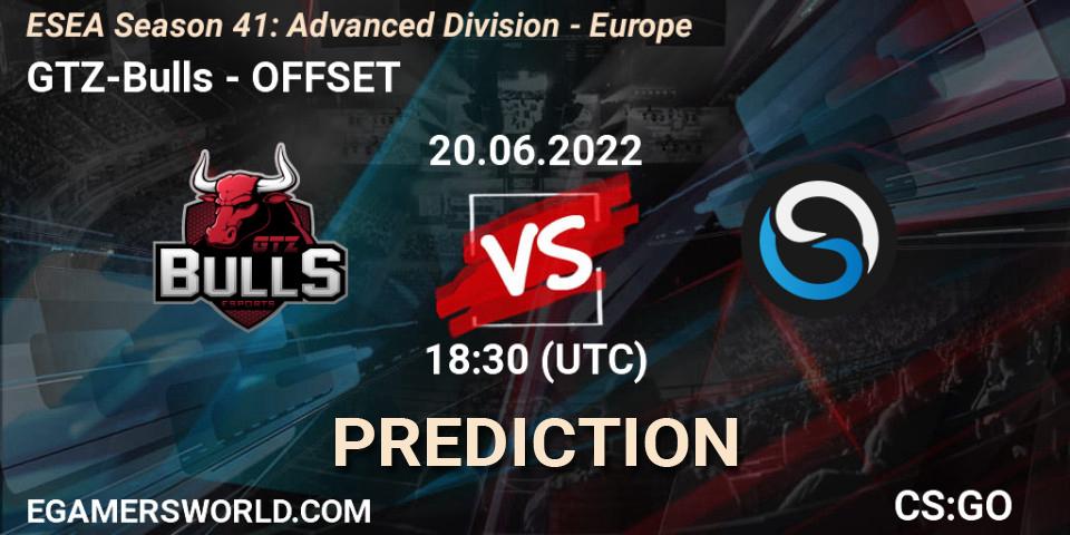 Pronóstico GTZ-Bulls - OFFSET. 21.06.22, CS2 (CS:GO), ESEA Season 41: Advanced Division - Europe