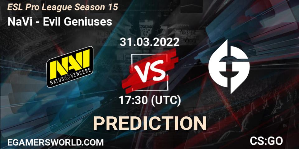 Pronóstico NaVi - Evil Geniuses. 31.03.22, CS2 (CS:GO), ESL Pro League Season 15